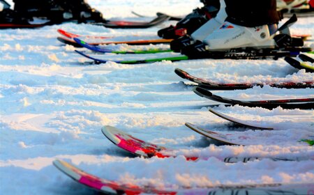 Detailaufnahme von Ski im Schnee